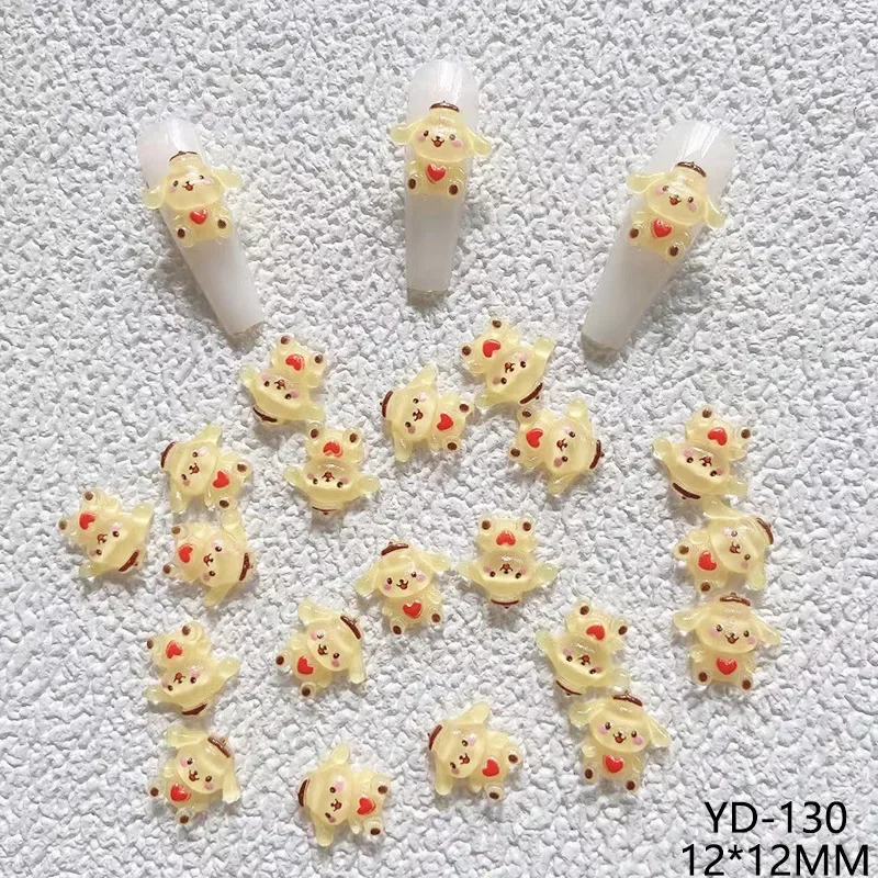 20Pcs Kawaii Sanrio Hello Kitty Purin Nail Kuromi Cinnamoroll Pom Pom Art Accessories Cute Cartoon Nail Decoration Toys for Girl