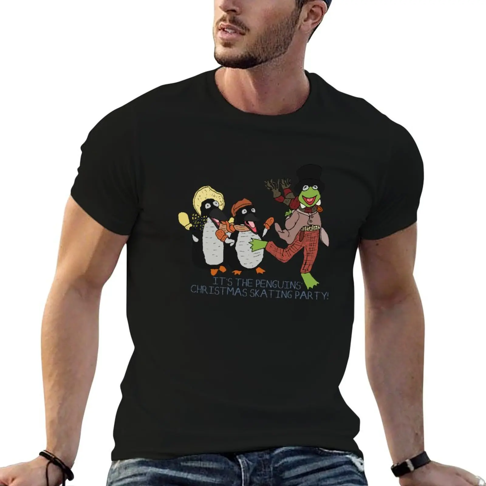 A Muppet Christmas Carol - penguins' skating party (with text) T-Shirt Trendy Print Short Sleeve T-Shirt
