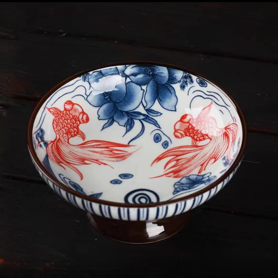 Retro Blue and White Chinese Tea Cake Tray High Foot Fruit Plate Saucer Chinese Snacks Pastry Dried Fruit Bowl Ceramic Tray