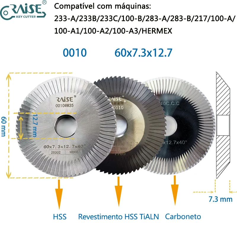 Fresa de máquina chave 0010 60x7.3x12.7 para ferramentas de serralheiro WENXING 100A 100B HERMEX