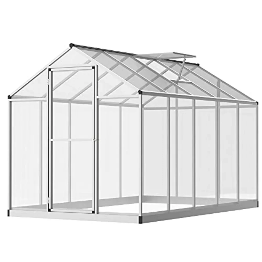

10' x 6' Greenhouse for Outdoors Polycarbonate Greenhouse with Rain Gutter and Roof Vent Aluminum Walk-in Green Houses for Outs