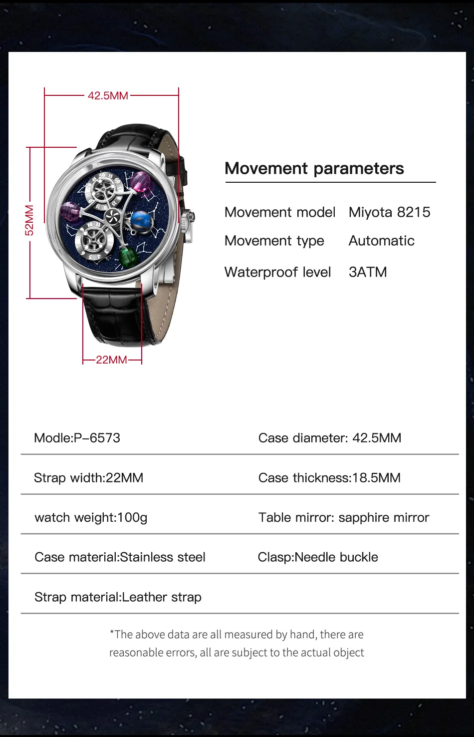 PINDU Men\'s Watch Top Luxury Brand Rotable Constellation Dial MIYOTA 8215 Movement Glow in the Night Relogio Masculino+Box