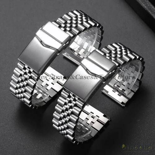 Imagen 2 del producto Correa de acero inoxidable 316L sólido de lujo, correa de 20mm, 21mm y 22mm para Seiko SKX007/009, accesorios de reloj para hombre con extremo curvo Jubilee