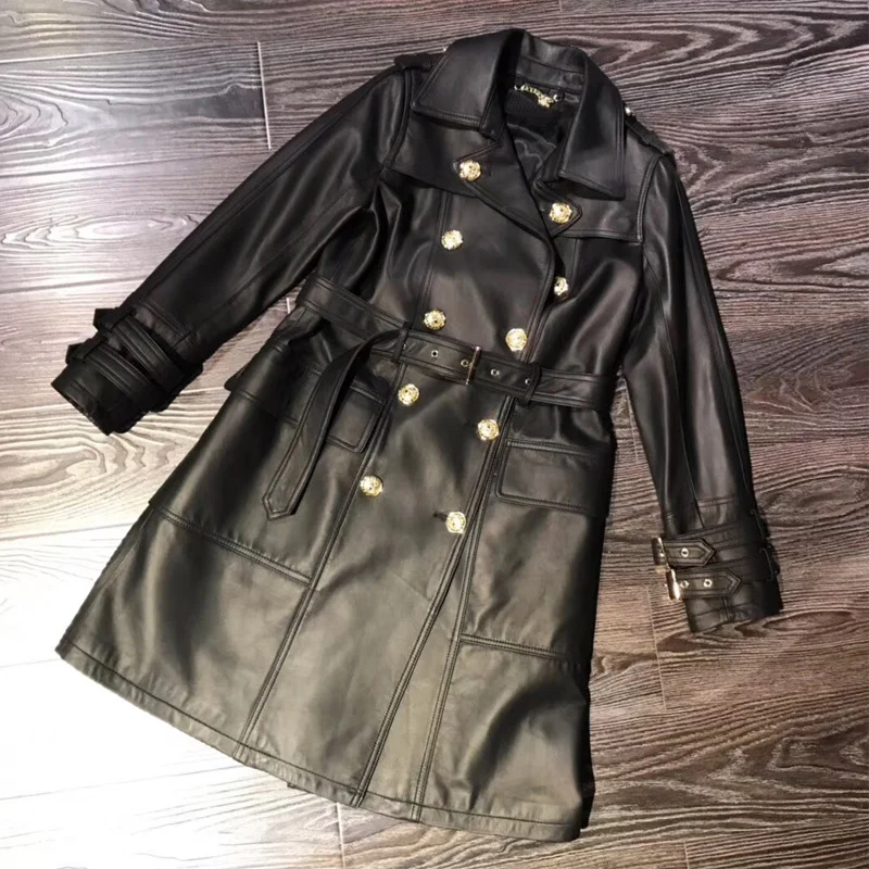 genuine coat long ladies real sheep leather windbreak