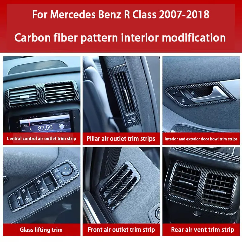 Carbon Fiber Grain For Mercedes Benz R Class W251 MPV 2009-2016 2017 Center Console CD Panel Air Outlet Car Interior Accessories