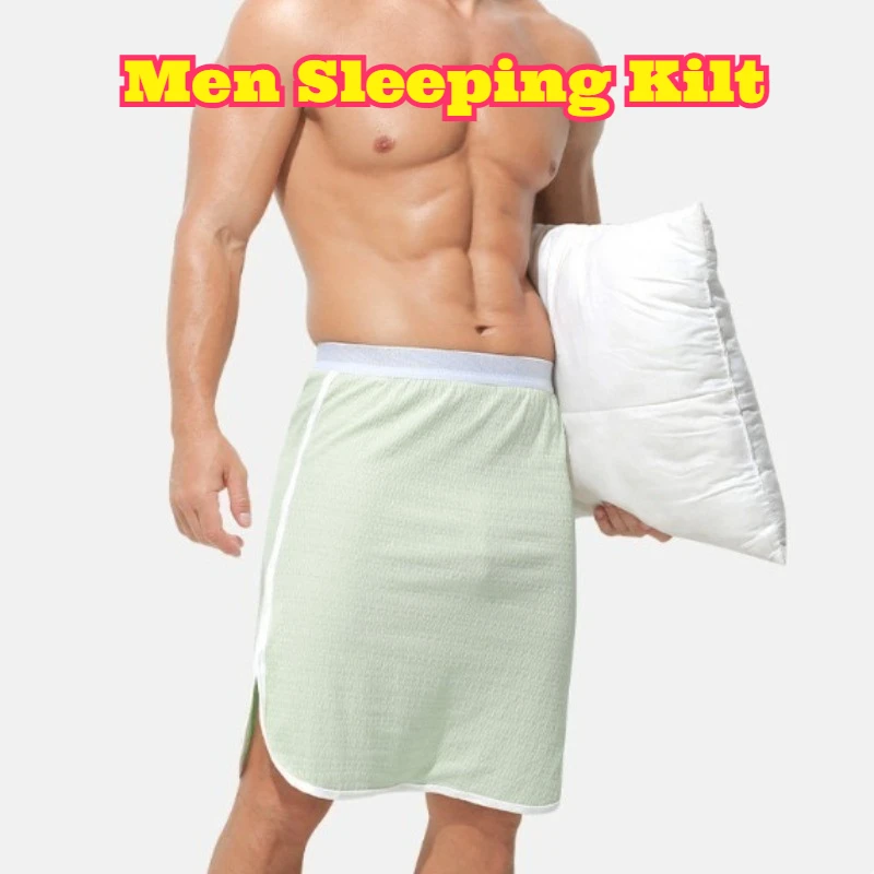 Men Cotton Loose Sleep Skirt Pants No Underwear Summer Naked Comfort Half Apron Breathable Lightweight Soft Loose Fit Pajama
