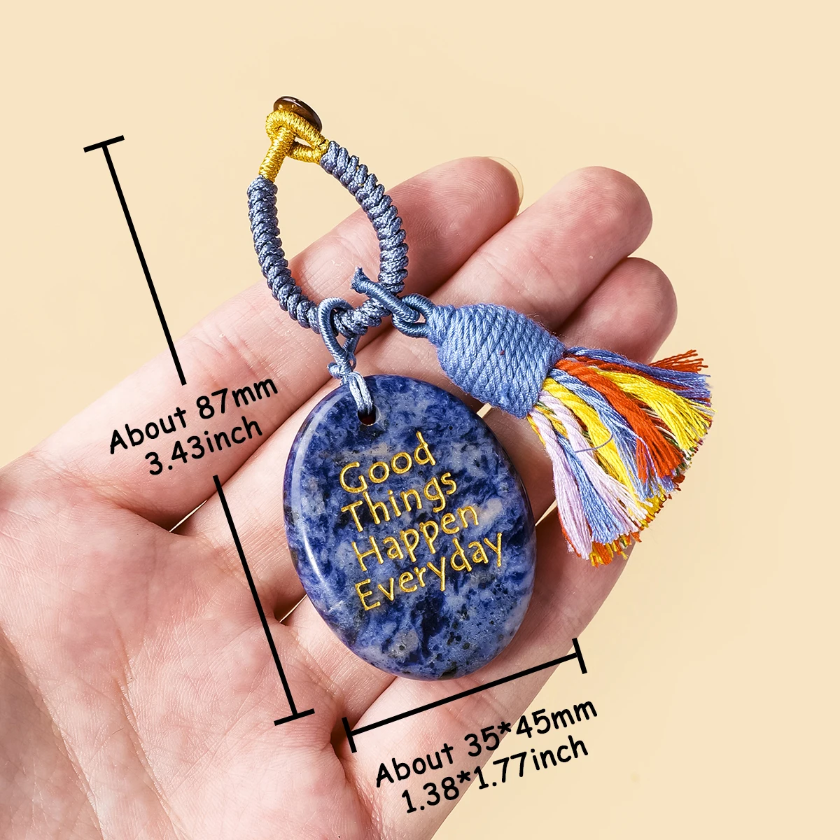 1pc Natural Crystal Palm Stone Engraved Thumb Stone Bag Charm, Car Keychain, Minimalist & Exquisite, Ideal Gift Choice - view 3