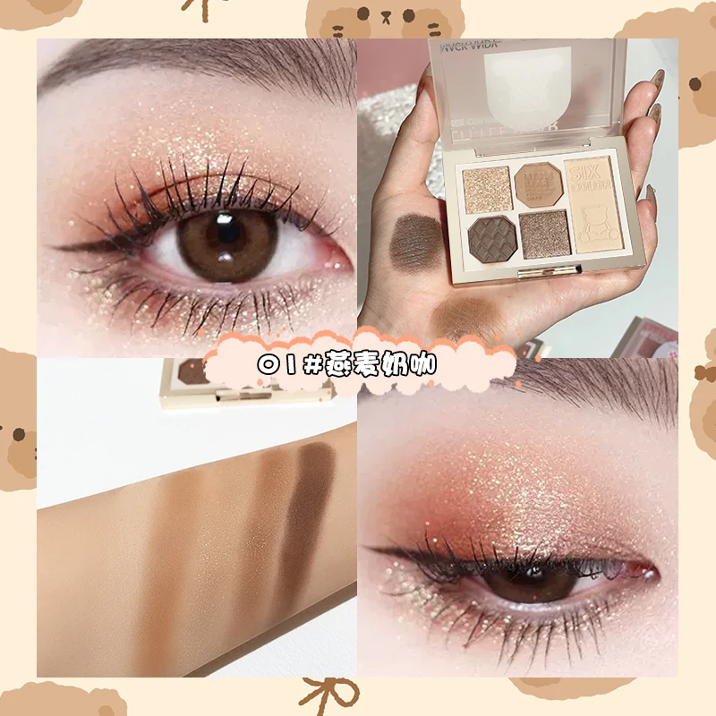 Little Bears Matte Eyeshadow Palette, Shimmer Eye Makeup, Soft Long Lasting Eye Pigment, pó de sombra de contorno impermeável, 6 cores