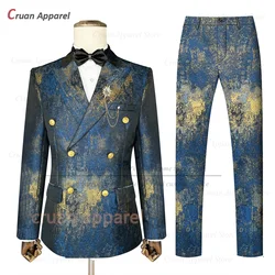 Fashion Jacquard Men Suit Set Formal Banquet Custom Blazer Pants 2 Pieces Wedding Party Groomsman Slim Fit Elegant Costumes