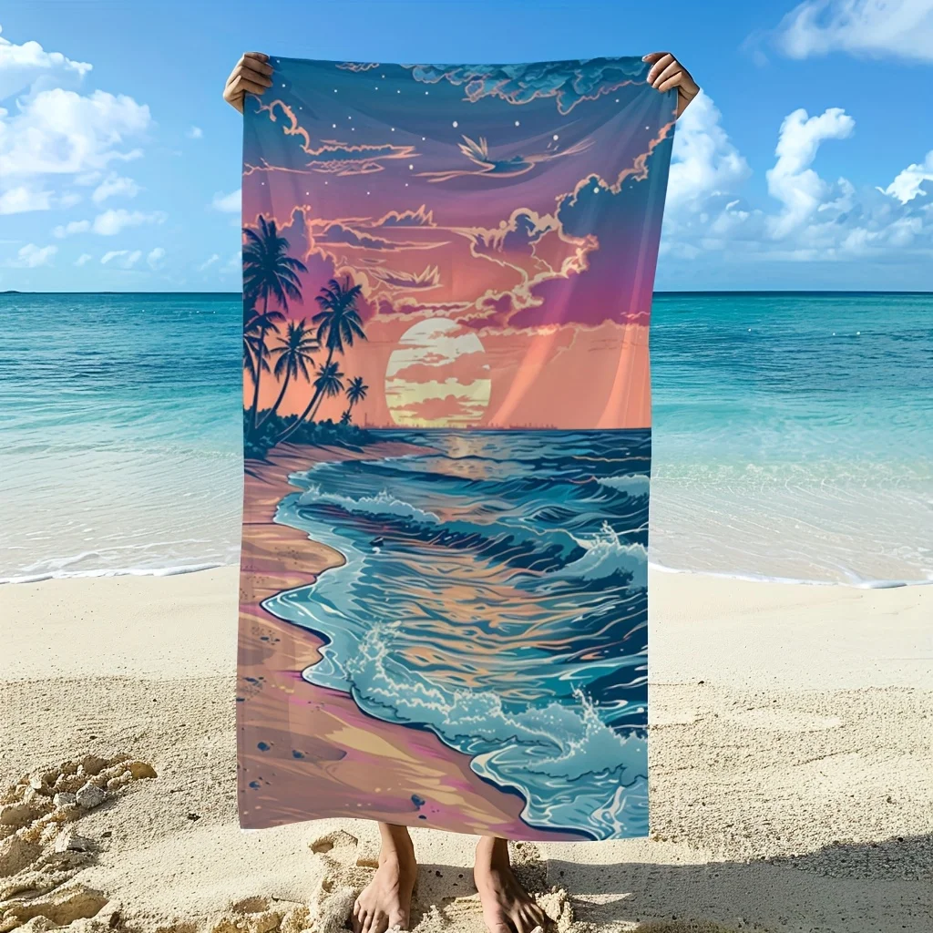 

1шт Банное полотенце с рисунком тропической пальмы, изготовленное из полиэстера. Моющаяся в машине, подходит для пляжа, бассейна и кемпинга.