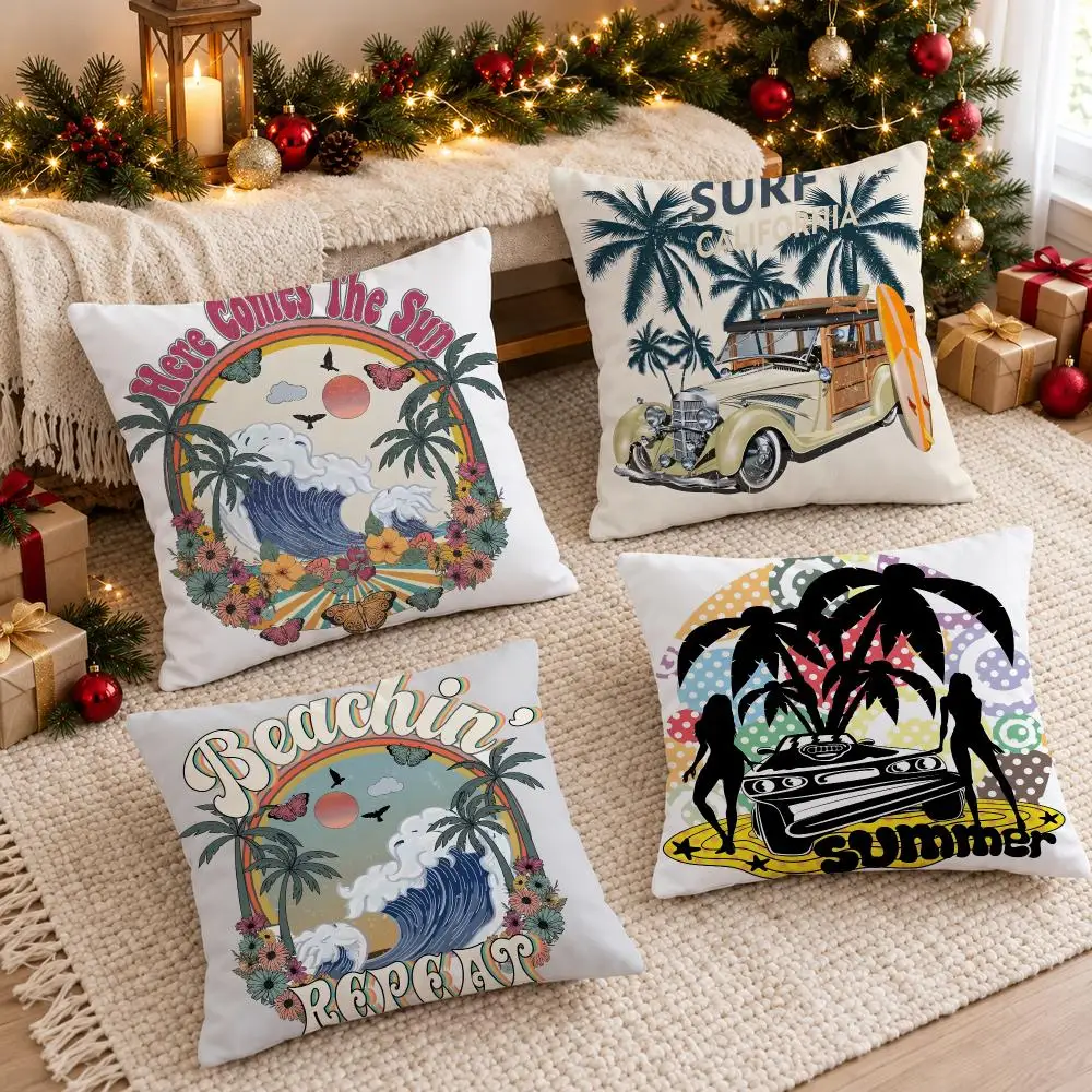 Breezy Nostalgic Art A-American Classic Beach Cushion Cover Sofa Living Room Home Decor Invisible Zipper Anti-dustmite Shell