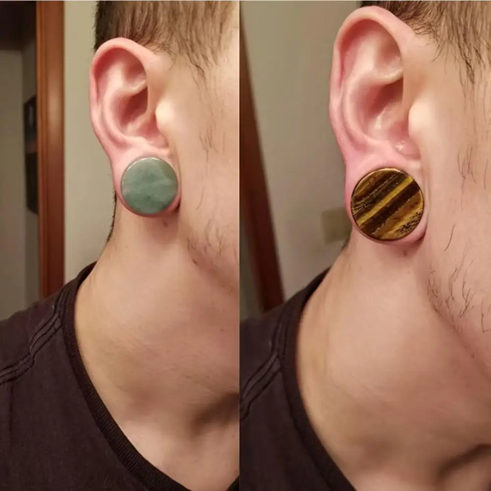1/2Pairs Natural Stone Double Flared Ear Stretching Kit Body Piercing Solid Ear Tunnel Stretching Jewelry For Men and Women