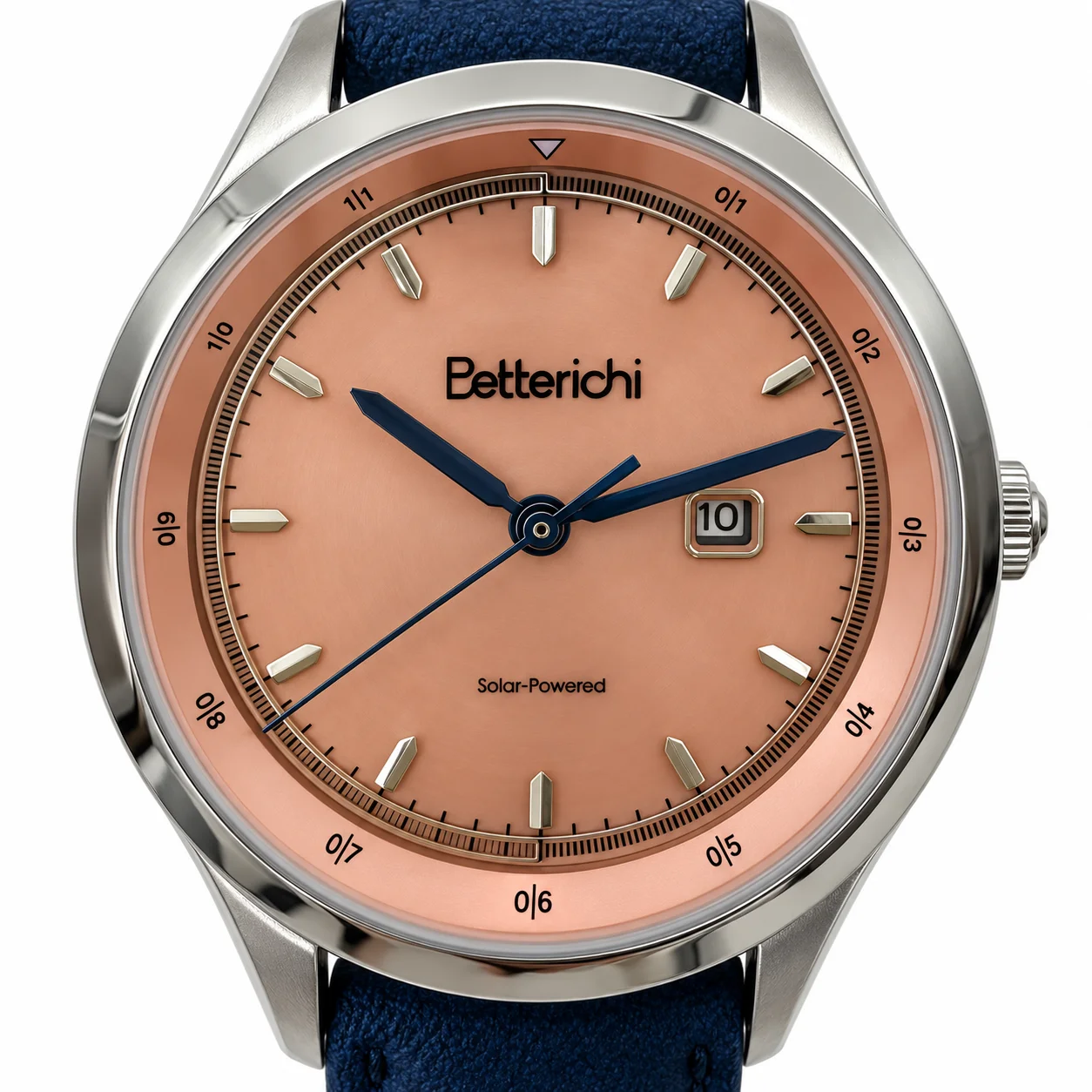 Women's Solar Quartz Watch Betterichi 34mm, Sapphire Crystal, Calfskin Leather Strap, Japanese Movement, 5 ATM Water Resistance