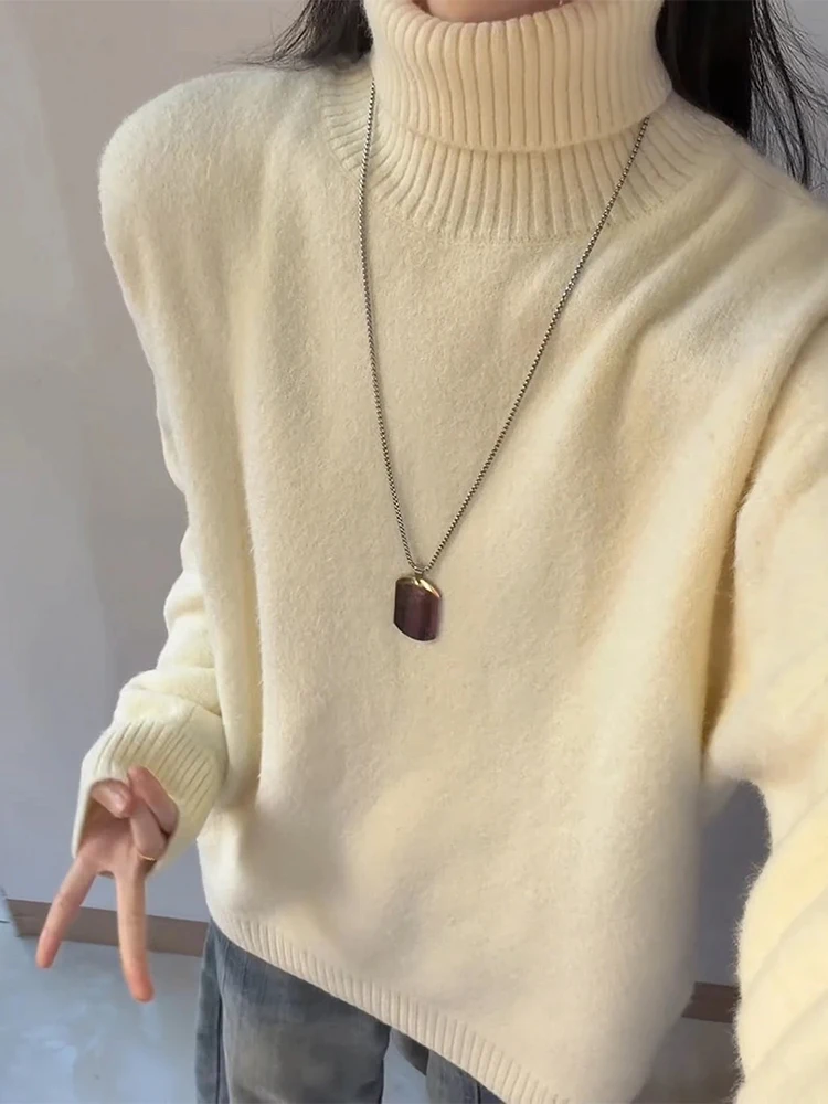 

Мужской утепленный свитер American Style с высоким воротником и флисовой подкладкой, зимний вязаный свитер с отложным воротником, мягкий, теплый, повседневный, для ношения под одеждой