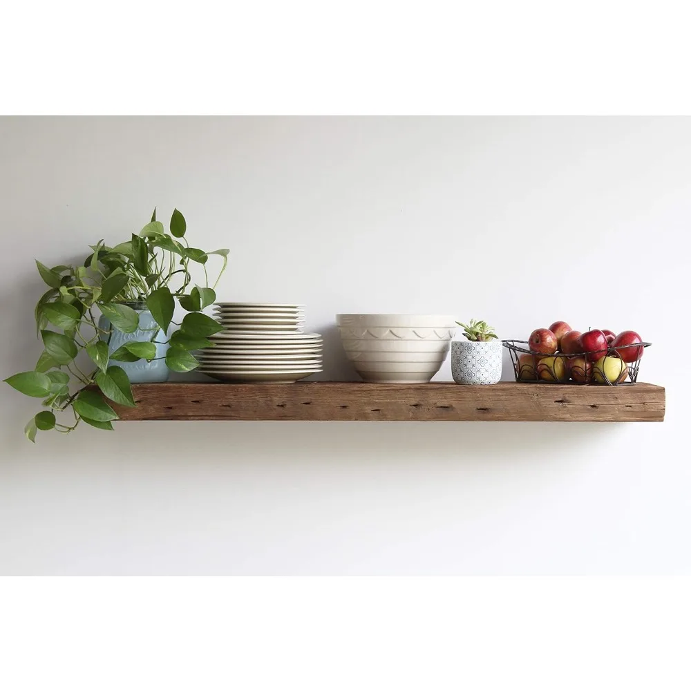 Reclaimed Barn Beam Deep Shelves | Deep Shelves with Brackets Included, Set of 2 | (Natural Low Profile Bracket）