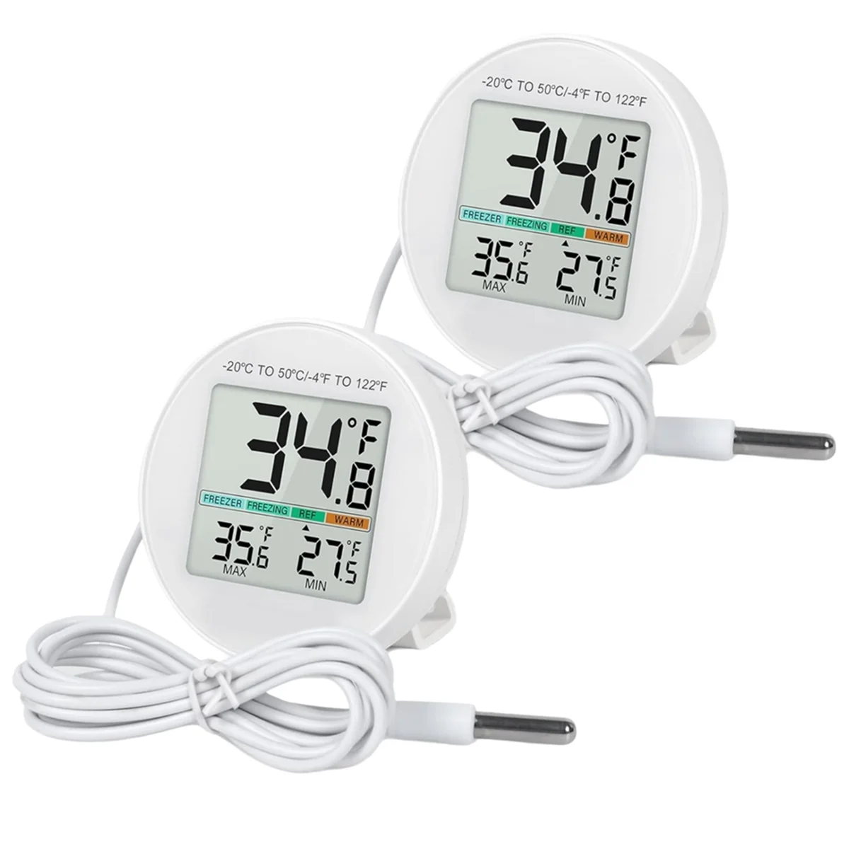 

ABXD Refrigerator Thermometer 2 Pack, with External Sensor, Fridge Temperature Monitor for Home Commercial, with LCD Screen