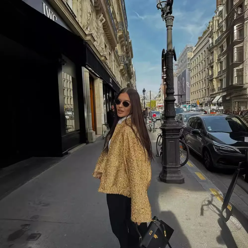 European and American Style Autumn Spring Pearl Embellishment Small Stand Collar Long Sleeved Jacket Coat for Women
