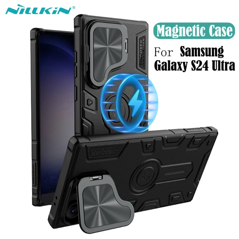 

For Samsung Galaxy S24 Ultra MagSafe Case Magnetic Charging NILLKIN Armor Prop Foldable Stand Camera Cover For Samsung S24Ultra