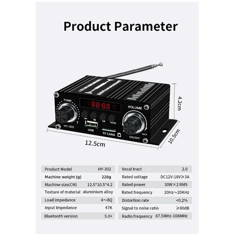 2024 New Digital Bluetooth Amplifier 12V Home Car 2 Channel HIFI Sound Speaker FM Rrceiver Mini Audio Amplificador Class-AB AMP