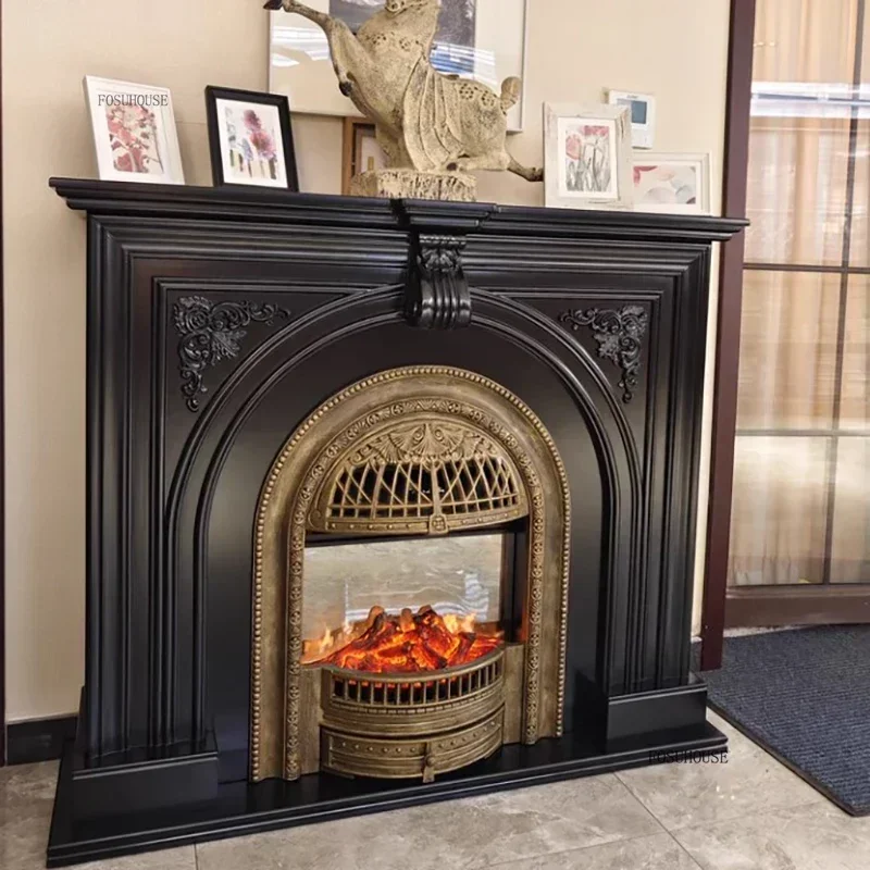 new French Living Room Fireplace Ornamental Heating Cast Iron Arc Furnace Core Corner Table Simulation Flame Fireplace