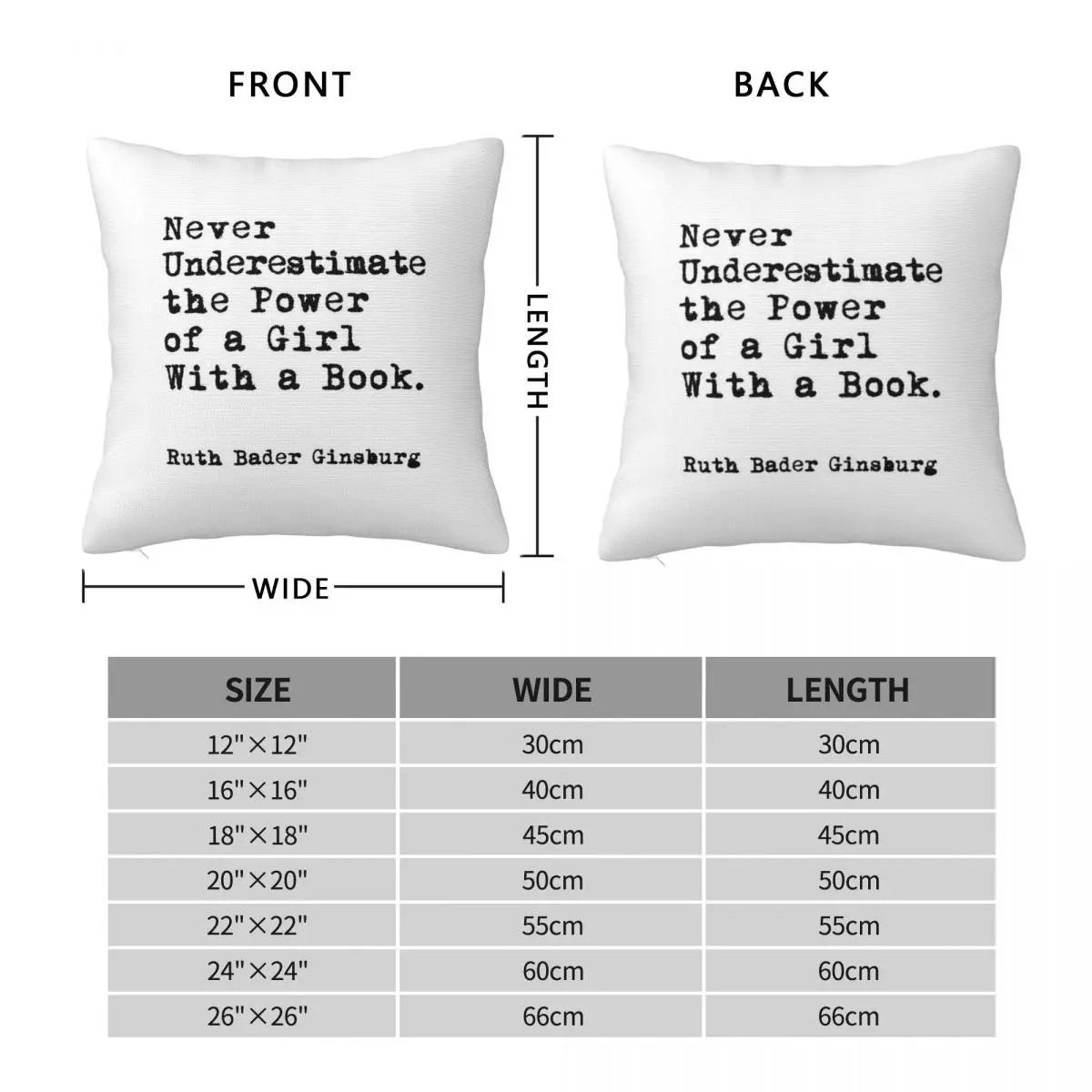 RBG Power Of Girl With Book Square Pillowcase Polyester Linen Velvet Printed Zip Decor Pillow Case Sofa Seater Cushion Case 18