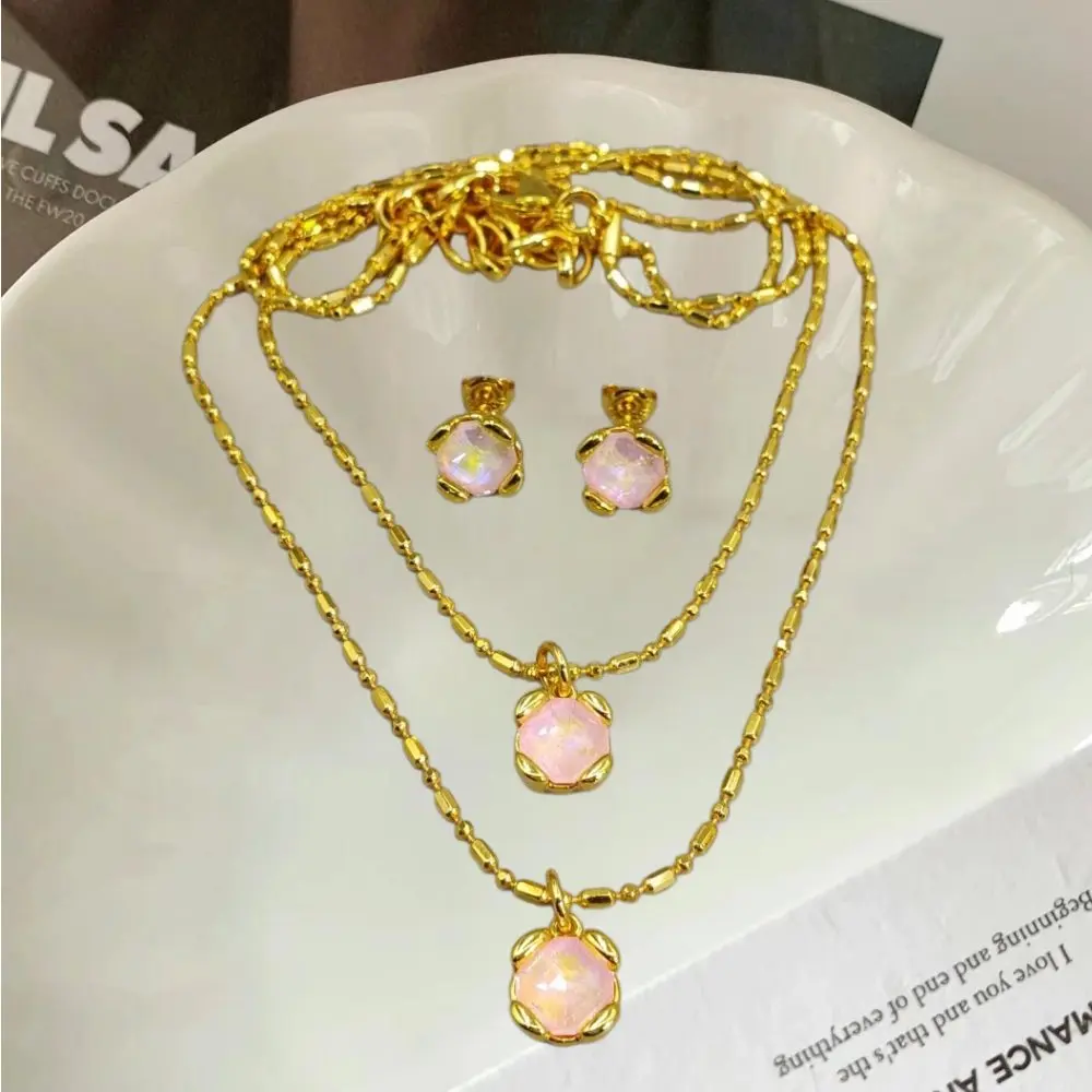 2026 Spain Dazzling Noble Colored Crystal Earrings Double layer Necklace Jewelry Two Piece Romantic Gift Set