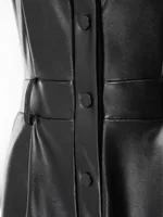 Women Fashion Casual PU Leather Cargo Jumpsuit Cold Shoulder Button Wide-leg Straight Overalls for Rave Party Club Streetwear - Image 5