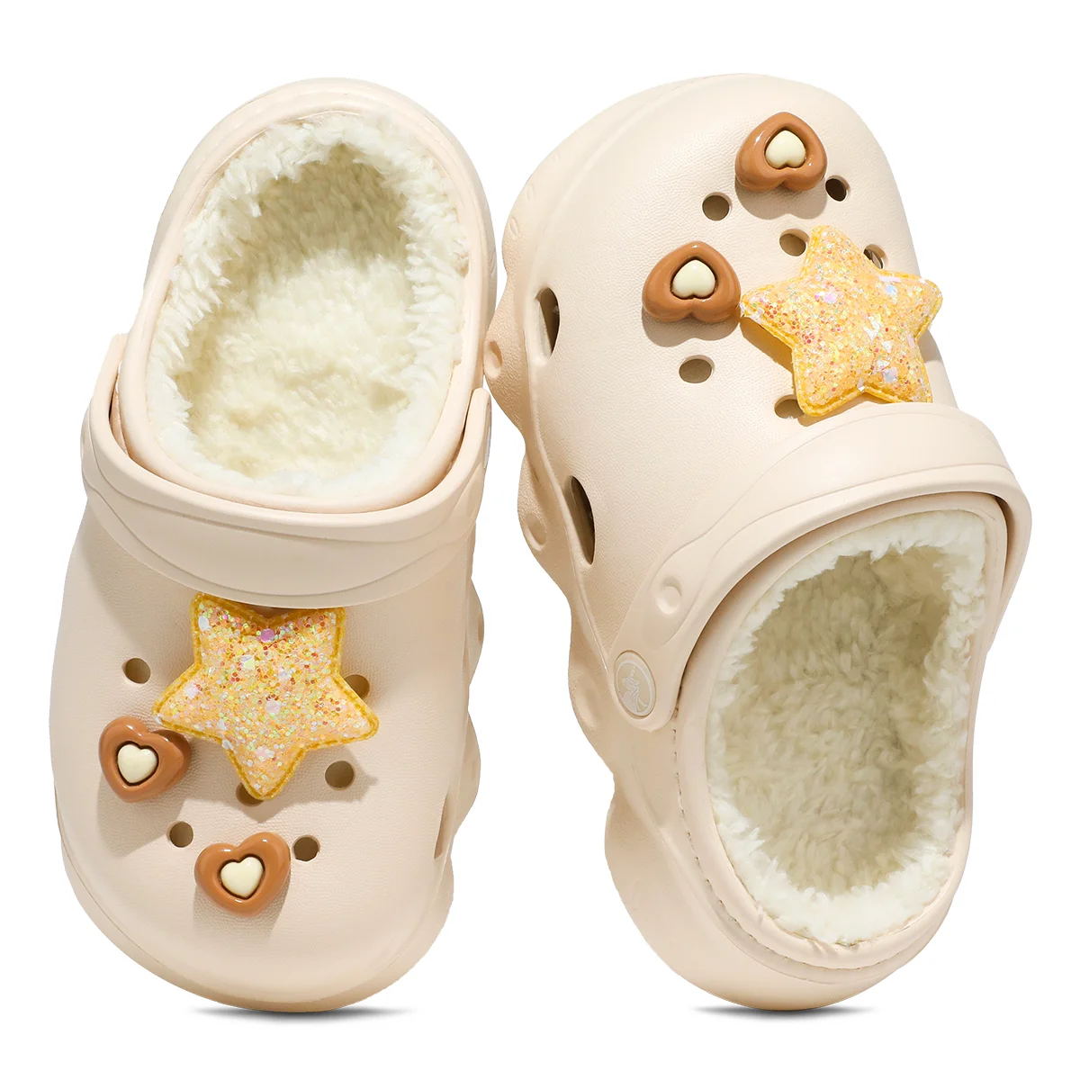 Fur Lined Kids' Clog, Cotton Lined EVA Garden Shoes, Non-Slip Sandals, Slip-On Shoes for Indoor, Winter Warm House Slippers 1214