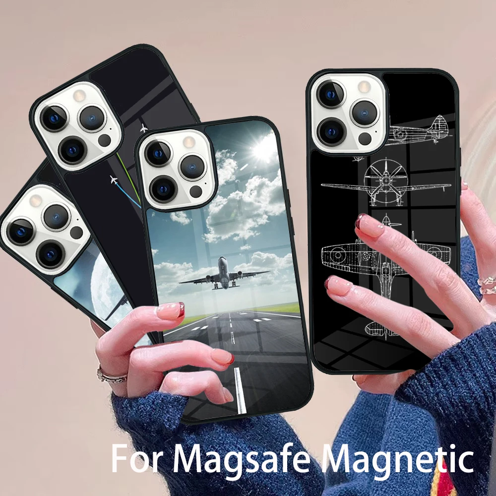

aircraft Airplane fly travel Phone Case Magesafe Magnetic Wireless Charge Cover For IPhone 16 11 12 13 14 15 Pro Max Plus Mini