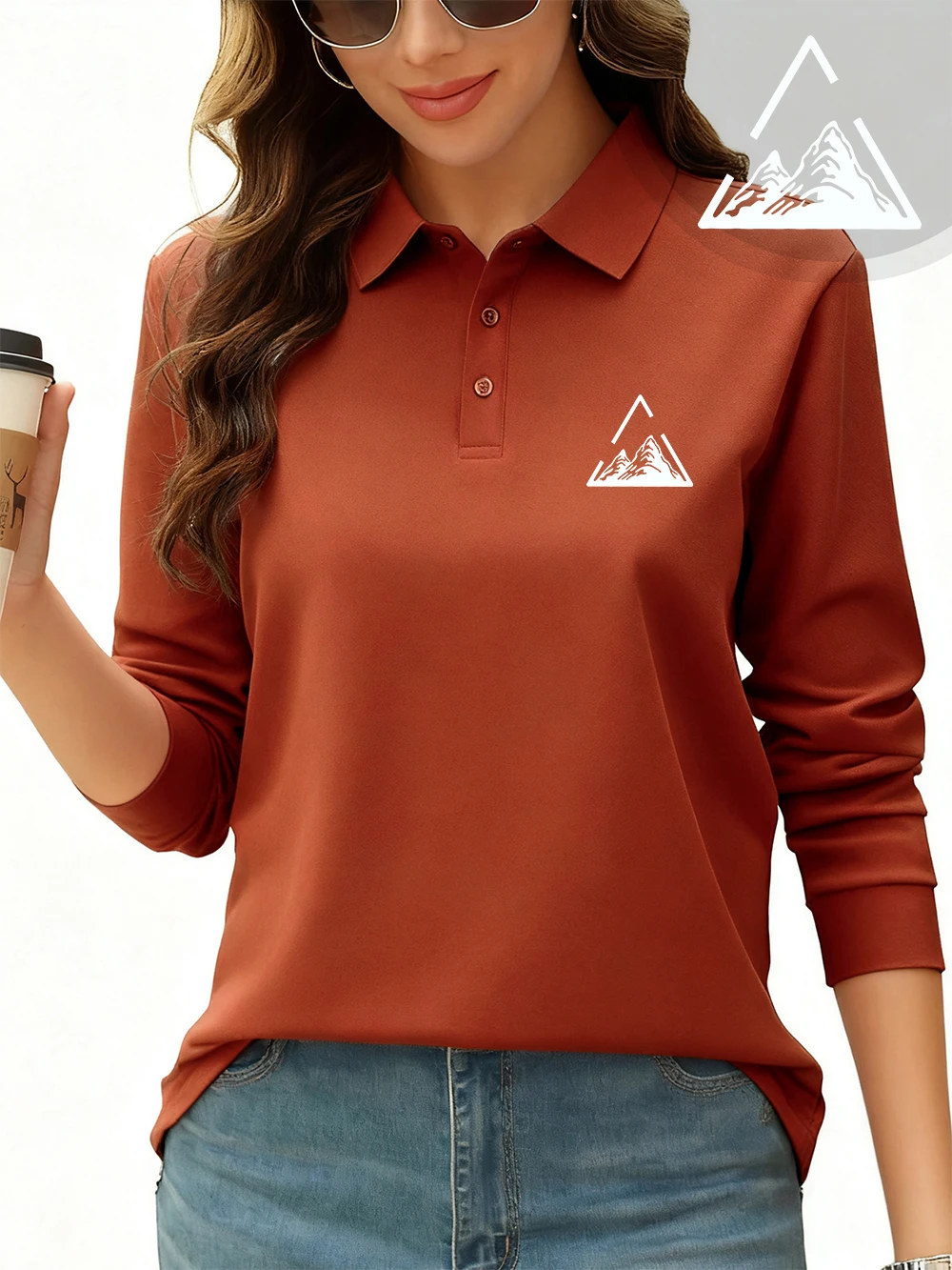 

A Pile Of Hills Printed Polo Shirt Womens Autumn Breathable Lapel T-Shirts Commuting Long Sleeves Tops Sporty Womans Clothes
