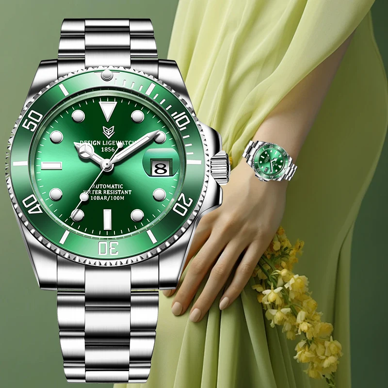 

LIGE Elegant Luxury Mechanical Watches for Woman Fashion Casual Stainless Steel Belt Waterproof Auto Date Automatic Ladies Watch