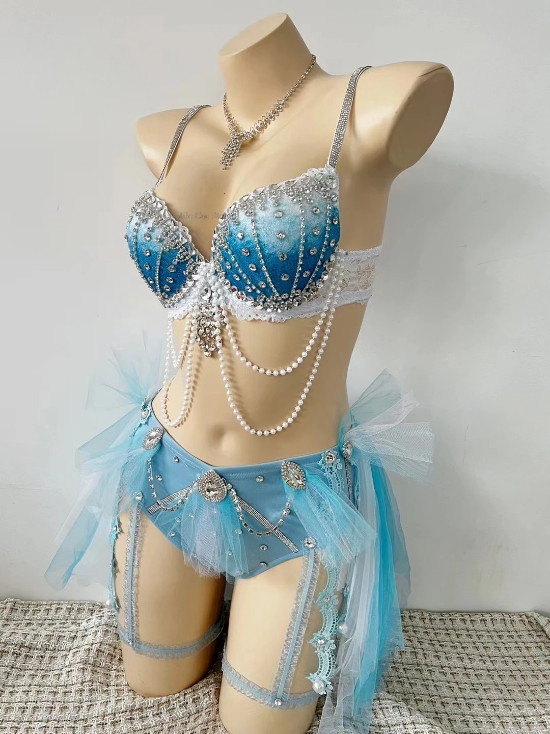 Blu Sexy Nightclub Wear donna Jazz Dance Costume Gogo Dancing Suit Dj Ds Rave Outfit Party Performance Show Costume