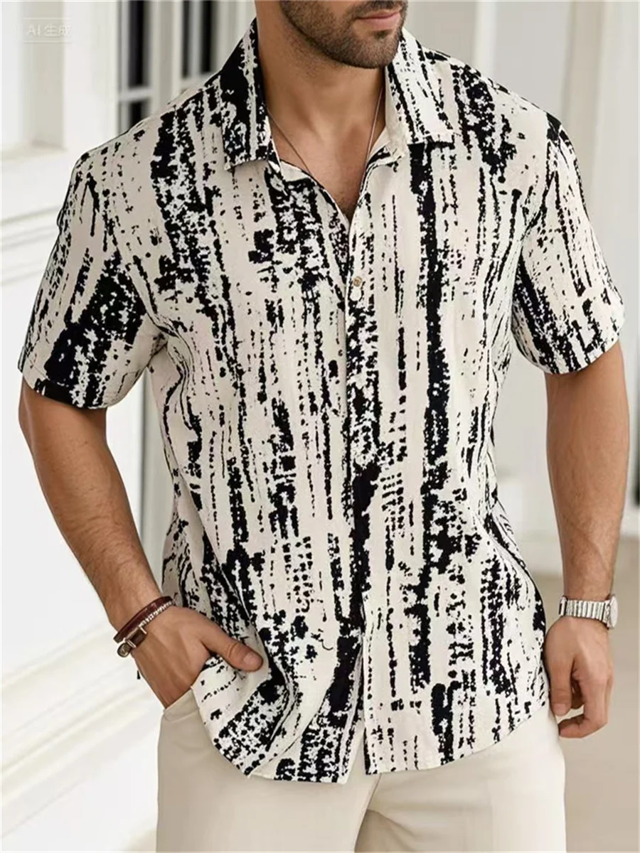 

New Men's Retro Art 3D Shirt High-end Trend Shirt Comfortable Casual Fashion Lapel Hawaiian Men's Shirt Tops