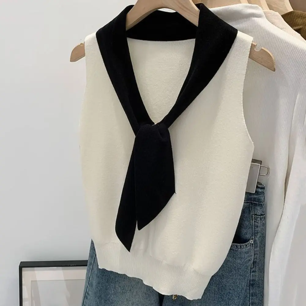 

Sweet Patchwork Sleeveless T-shirt Spicy Girl Style Simple Summer Slim Crop Tops Knit Lace-up Women's Lace-up Vest Ladies Girls