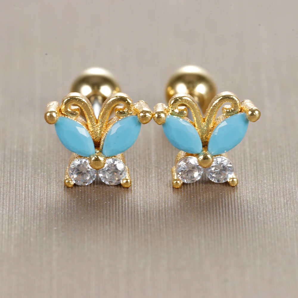 2pcs Stainless Steel Petal Turquoise Stud Earrings for Women Gold Color Piercing Screw Earring Fashion Wedding Jewelry 2023