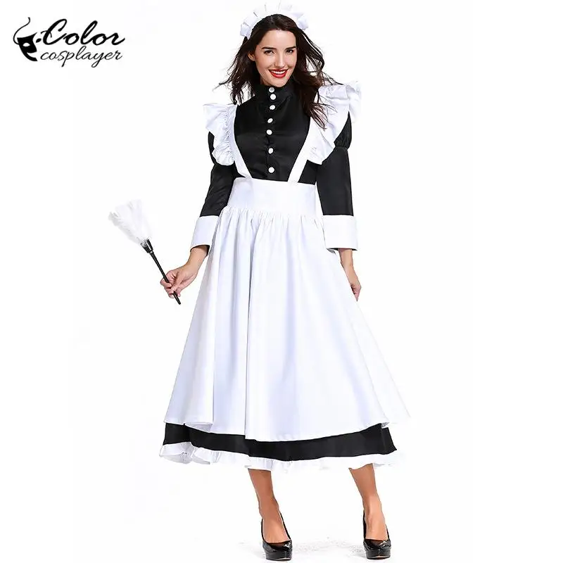 Vestido de sirvienta Cosplayer de Color, vestido de manga larga, disfraz de ama de llaves, disfraz de película, traje de sirvienta de estilo francés, ropa europea