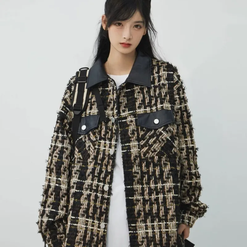 

Весенне-осенняя клетчатая кожаная куртка с лоскутным шитьем для мужчин, модный бренд, сексуальный и элегантный образ, верхняя одежда премиум-класса, новинка весеннего сезона