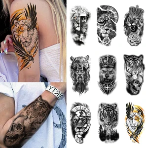 ماء لاصق مؤقت الوشم تاج روز زهرة النمر الأسد المحارب الصليب الجسم الفن الذراع وهمية الوشم كم النساء الرجال أعلى 8 بيع عبر الوشم على الذراع - No1