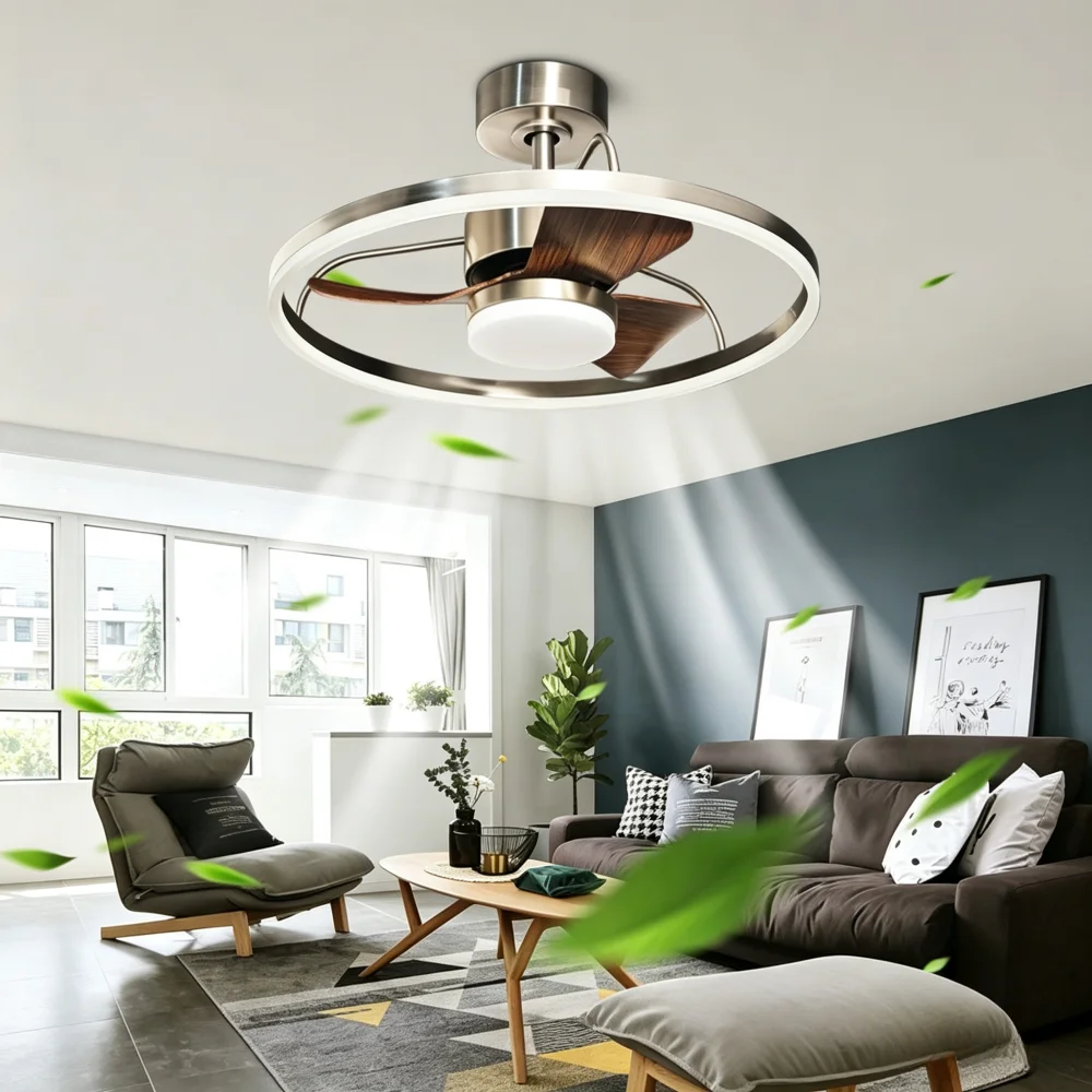 24 Inch Ceiling Fan Light LED Vintage Industrial 6-Speeds Remote Control Quiet Ceiling Fan Bedroom Living Home Decor Fan Light
