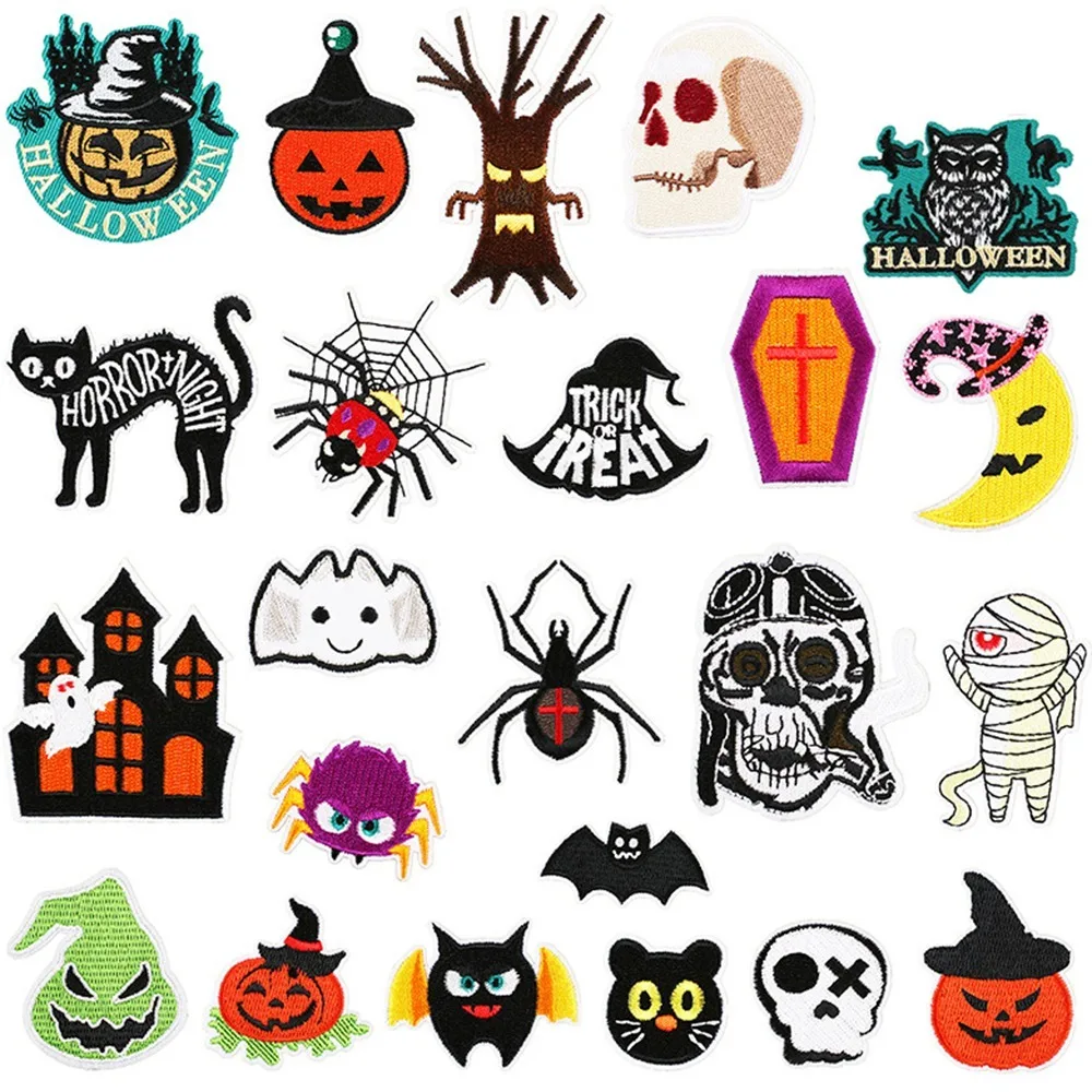 Punk Halloween Spider Patch Embroidery Patches For Clothing Old Castle Owl Animal Iron On Patches On Clothes Bat Ghost Sticker