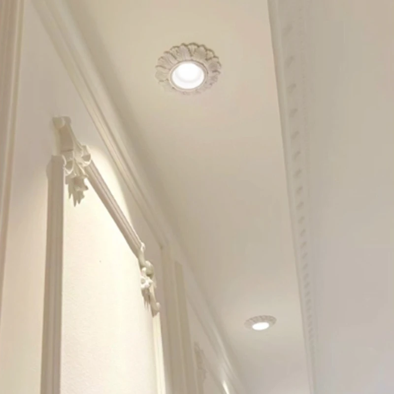 Plaster Tricolor LED Spotlights Full Spectrum Eye Protection Lamp French Luxury Style Living Room Lamps Bedroom Corridor Light