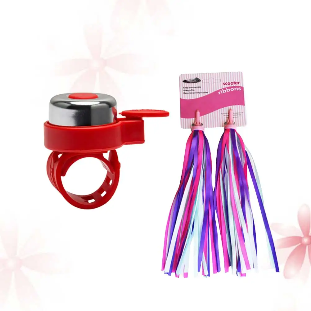

2pcs Bike Handlebar Streamers Bells Set Shiny Tassel Ribbons Girls Bicycle Accessories Kids Scooter Decorations Child