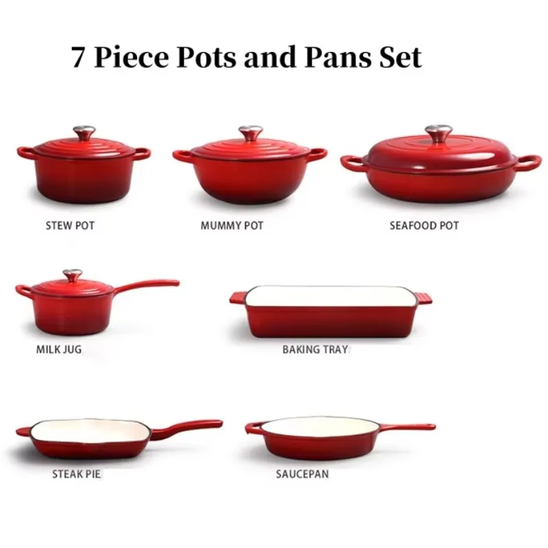 7 Piece Kitchen Cookware Skillet Featuring Non Stick Cooking Pot Cast Iron Cookware Set