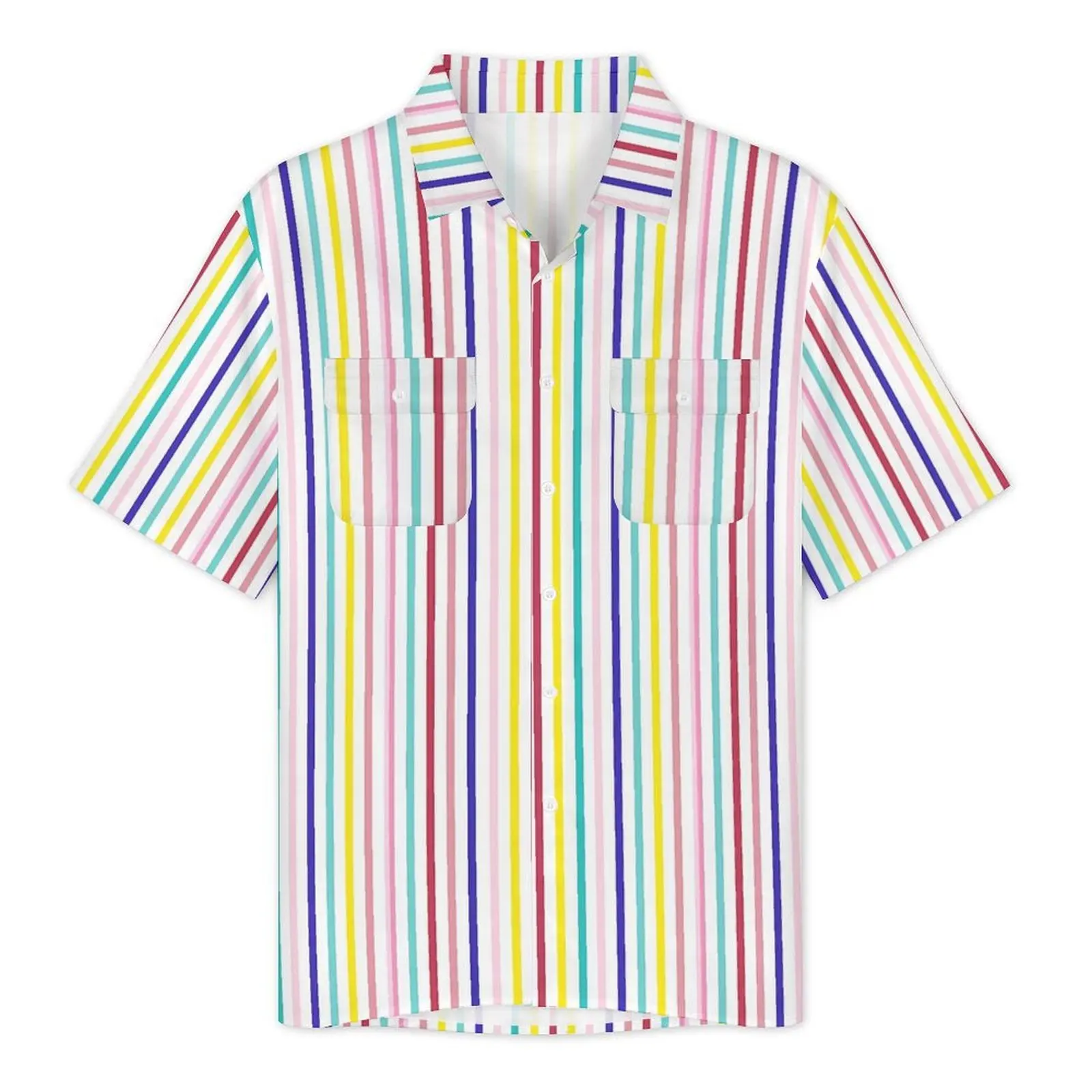 Bright Rainbow Striped Beach Shirt Male Lines Print Trendy Casual Shirts Hawaii Short-Sleeved Stylish Plus Size 6XL 7XL Blouses