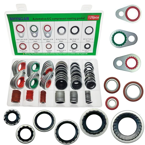 120 piezas de sellos de junta de compresor de sistema de regulación de aire acondicionado, kit de sellado de puerto de compresor de aire acondicionado automotriz