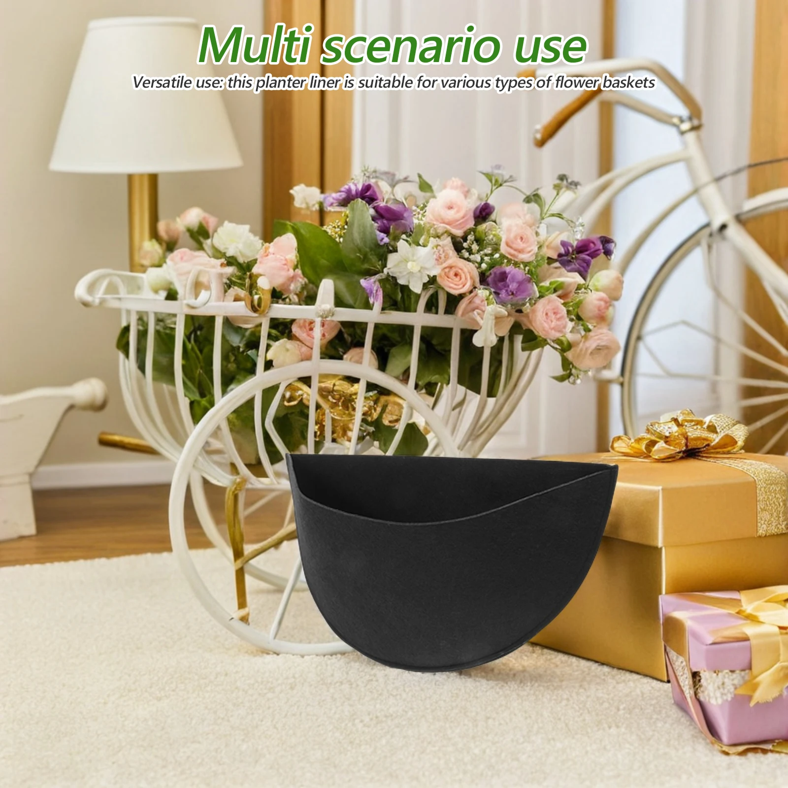 

3pcs Flowerpot Liner Reusable Half Round Soft Fabric Plant Basket Pad Absorbent Water Black Hanging Garden Pot