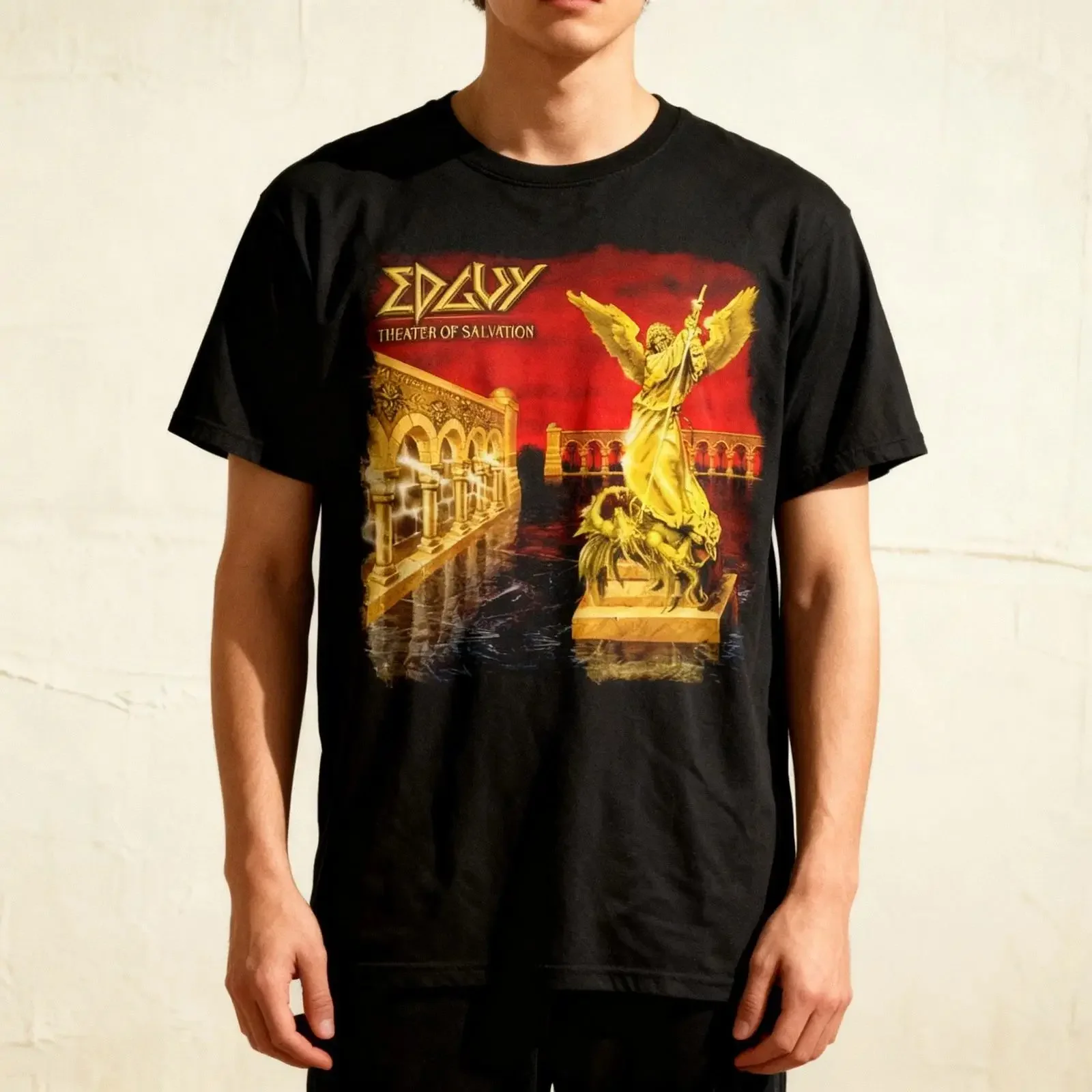 T-shirt Edguy Band Theater Of Salvation en coton noir, taille S à 5XL, vintage, lavé, unisexe, streetwear, légèrement extensible, à la mode
