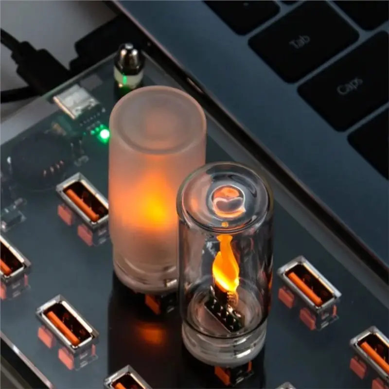 ABDJ-USB Powered Flame Flickering LED Frosted Clear Glass Candle Night Light Simulated Flame For Car Home Room Festival Decorati