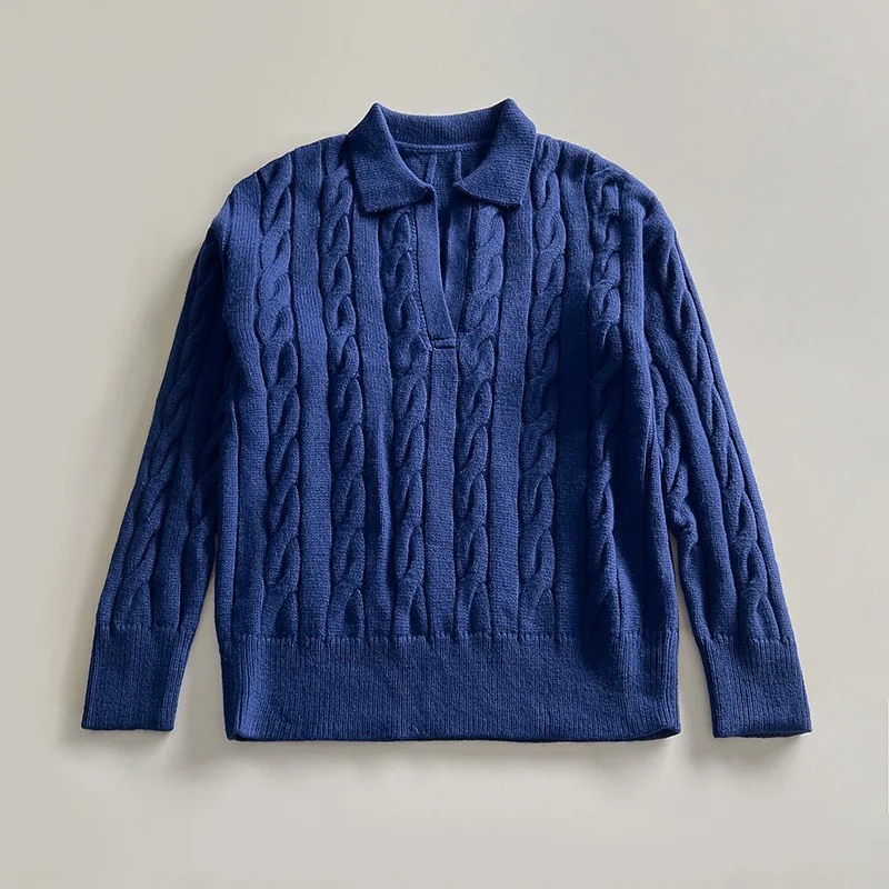 Three Dimensional Fried Dough Pattern Knitted Sweater, Wool Blended Pullover, Loose Pullover, Wool, Twists Pattern, LUXURY, 2024