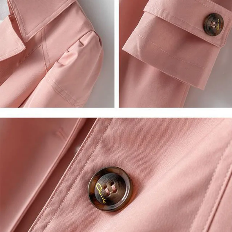 2026 Fashion Spring Autumn Solid Trench Coat Women Single-Breasted Khaki Black Pink Beige Windbreaker Outerwear Casual Tops JH33 - view 4